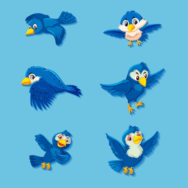 cute blue bird cartoon character