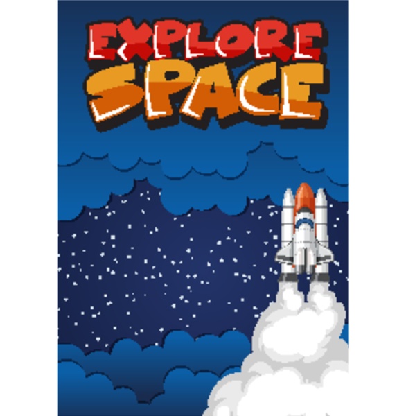 poster design with spaceship flying in