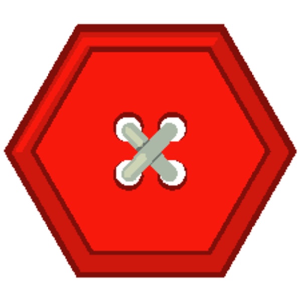 red hexagon button on white background