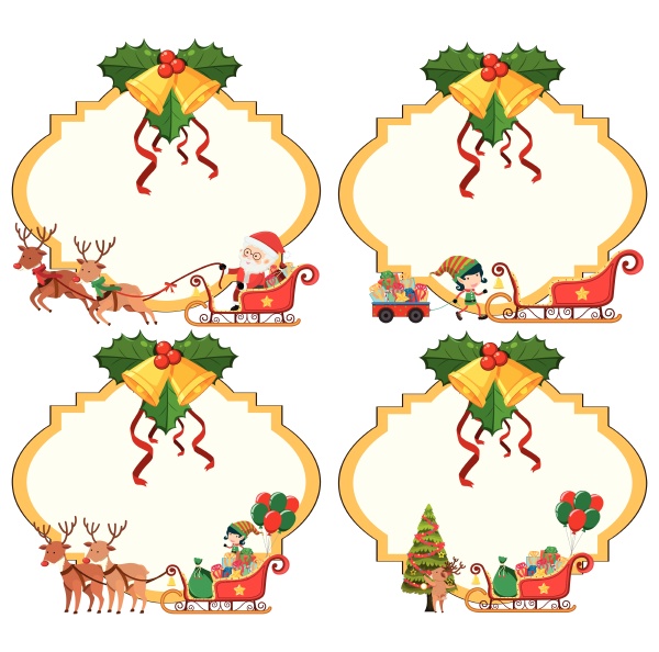 four card templateswith santa on sledges