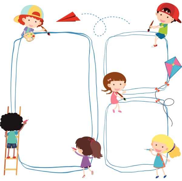 border template with kids drawing line