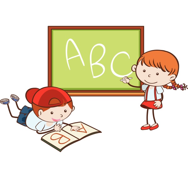 boy and girl learning abc