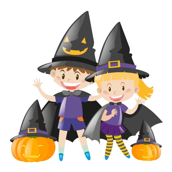kids in halloween costume as witch