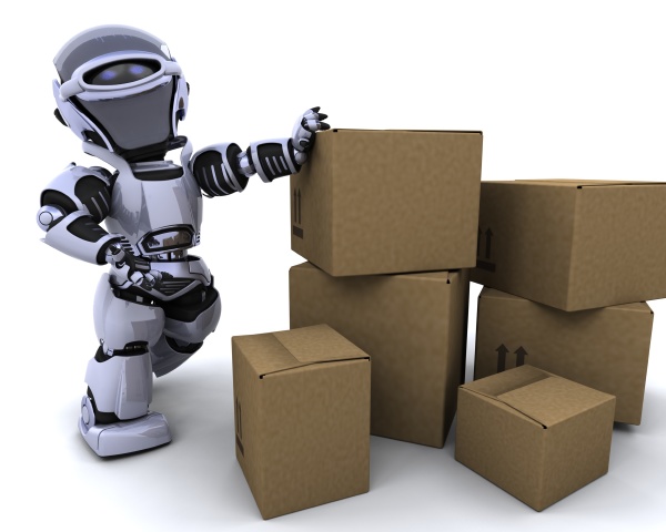robot moving shipping boxes