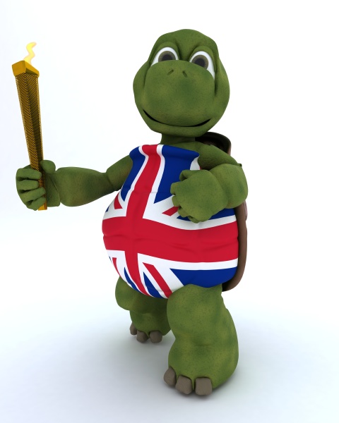 tortoise running with othe olympic torch