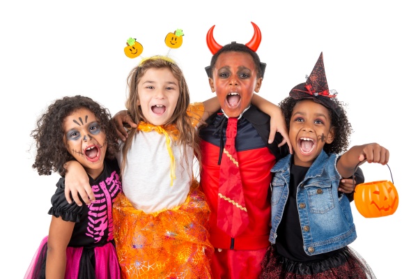 group of kids in halloween costumes
