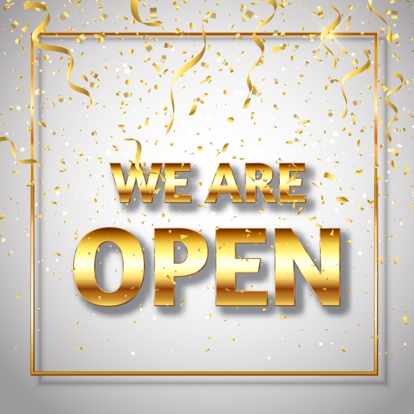 glittery gold we are open sign