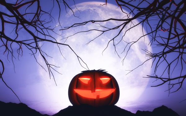 3d halloween pumpkin in moonlit landscape