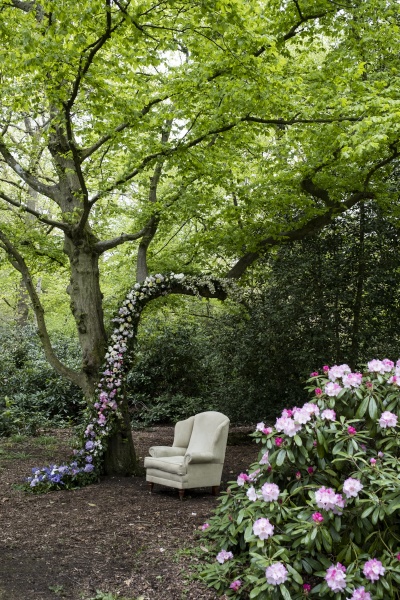 armchair and flower garland decorations for
