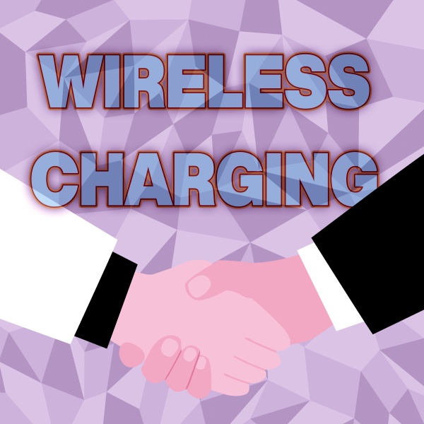 text sign showing wireless charging