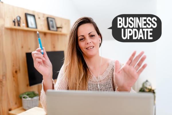 text caption presenting business update