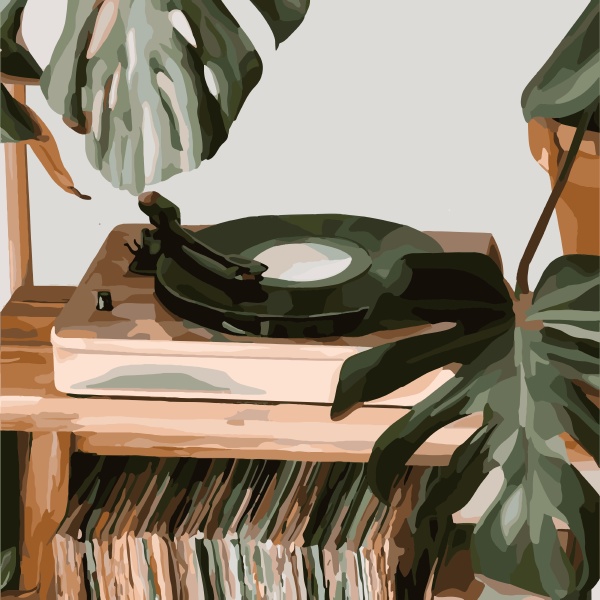 vinyl record player on the background