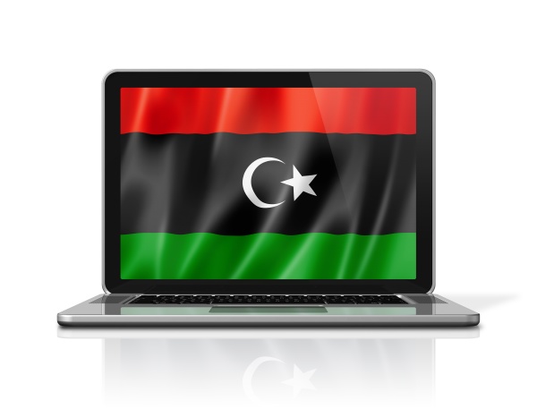 libyan flag on laptop screen isolated