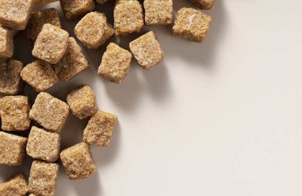 brown cane sugar cubes placed on