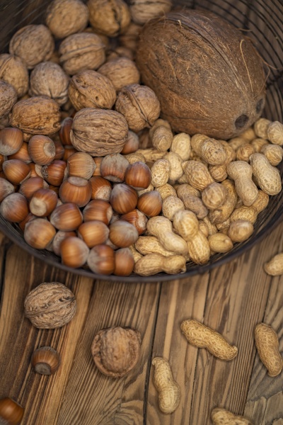 still life with hazelnut peanuts walnut