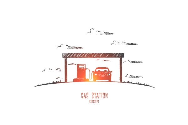 gas station concept hand drawn