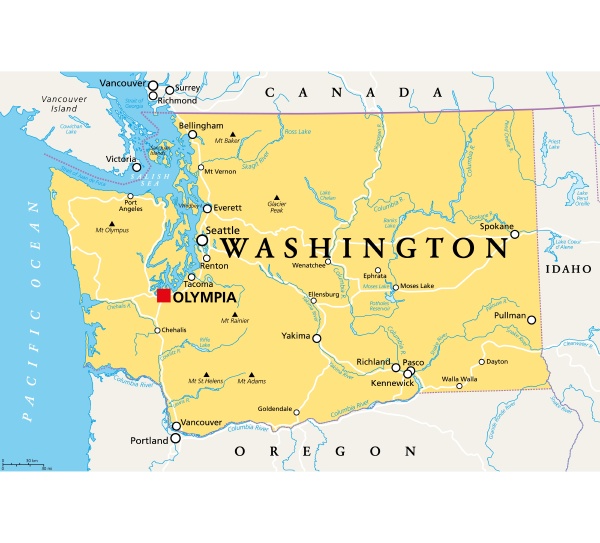 Washington WA political map US state The Evergreen - Stock Photo ...