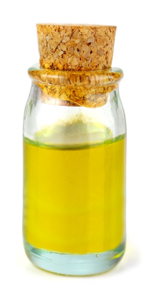 small glass bottle with olive oil
