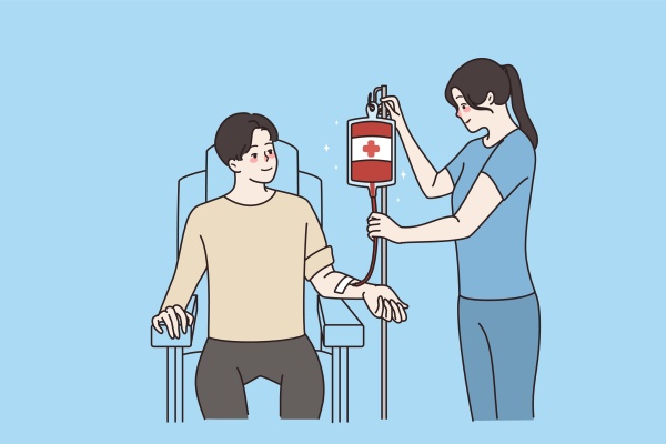 female doctor help donor with blood