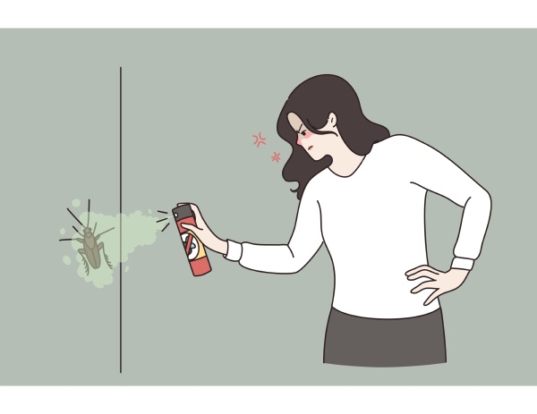 angry woman kill insects with chemical