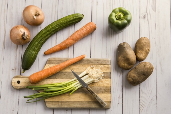 veggies and a cutting board