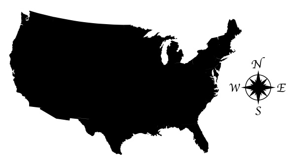 usa outline silhouette map with compass
