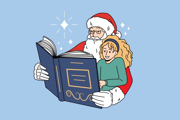 santa claus and girl child read