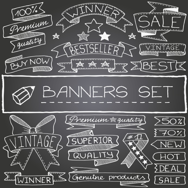doodle set of banners with chalkboard