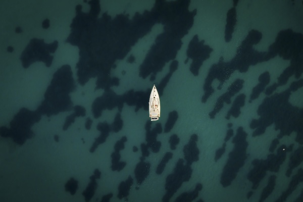 aerial view of sailing boat with