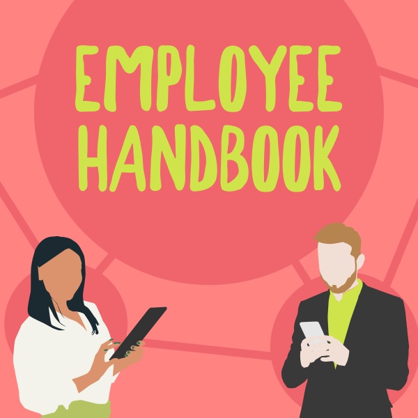 text sign showing employee handbook