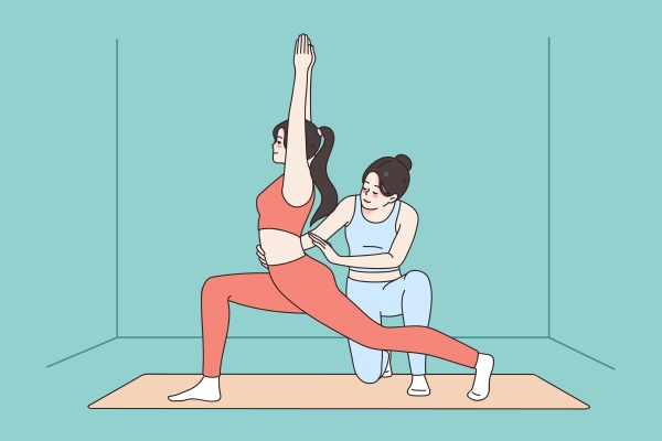 coach help woman client at yoga