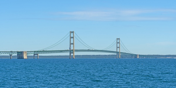 the mackinac bridge on a clear