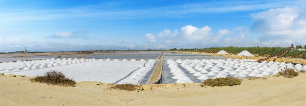 panoramic view of salt evaporation pond