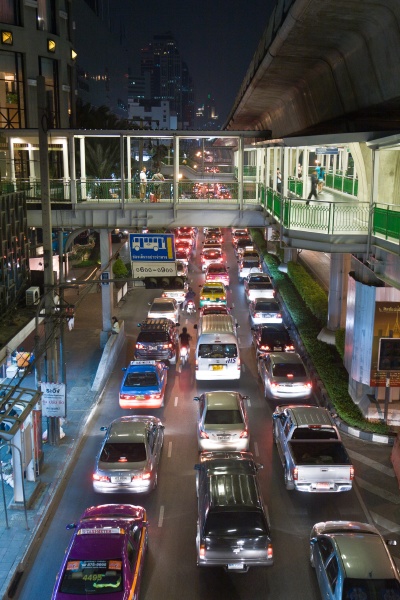 main road in bangkok in nightly