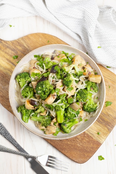 aubergine and broccoli with chicken and