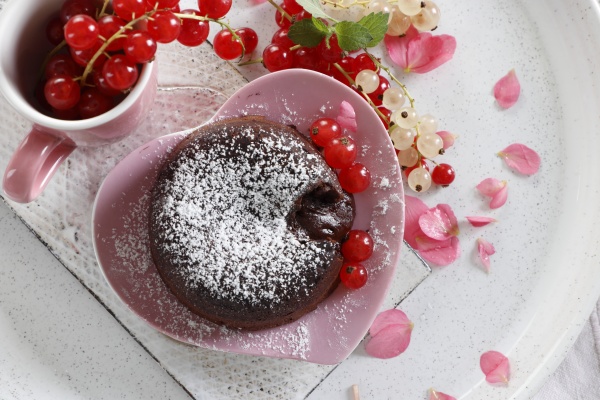 chocolate lava cake with currants