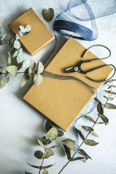 thanksgiving gifts with ribbon and eucalyptus