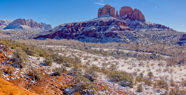 panorama of cathedral rock covered in