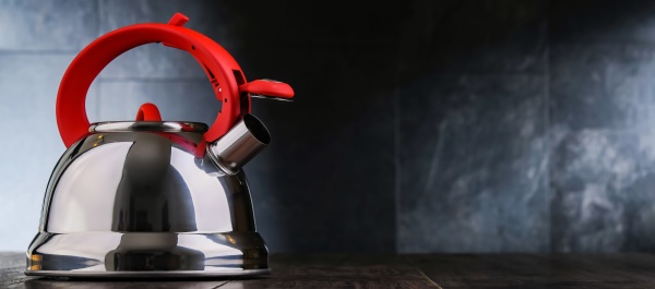 a stainless steel stovetop kettle with