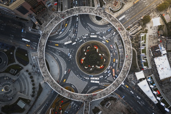 aerial view of lujiazui intersection in