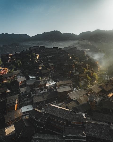 aerial view of miao village at