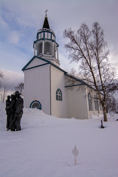 statue at the church of kafjord
