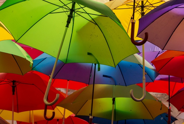 split colorful umbrellas
