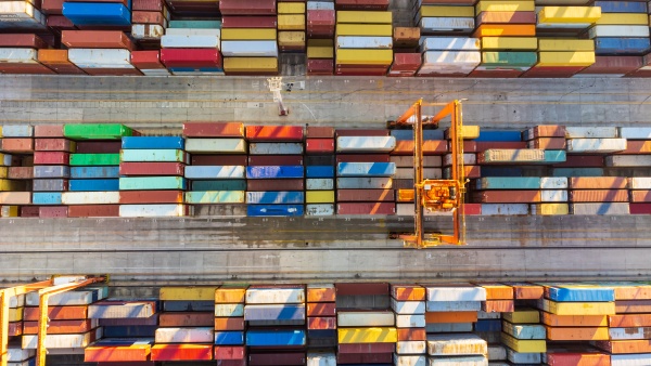 aerial view of shipping container port