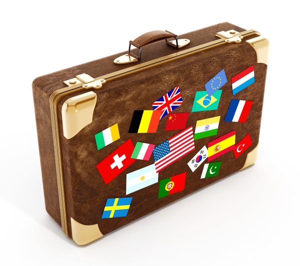 country flags on suitcase