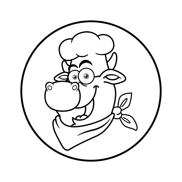 black and white cartoon cow chef