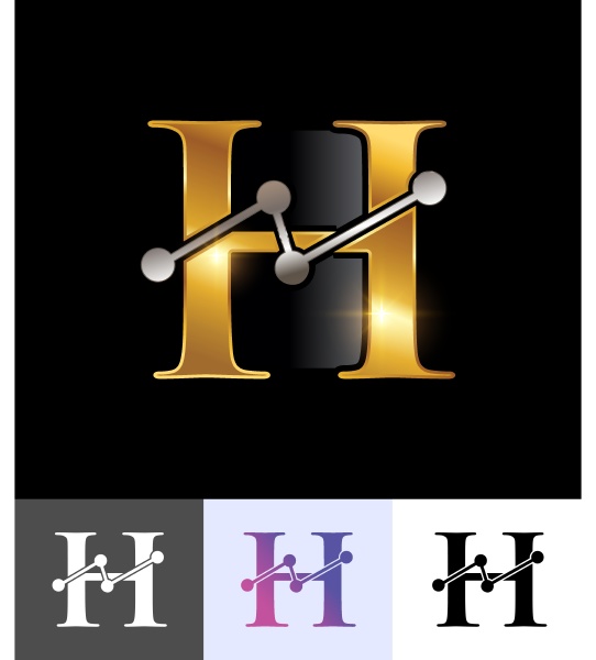 golden technology monogram logo letter h