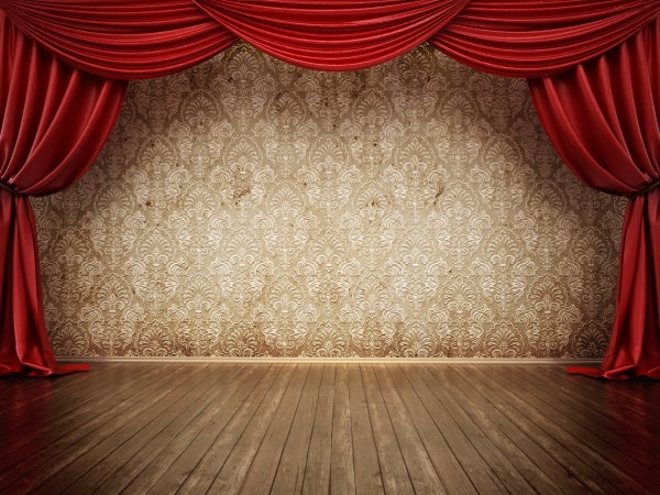 theater stage with red curtain and