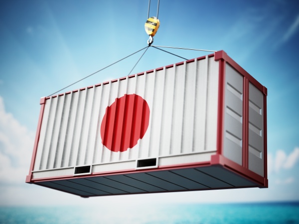 cargo container with flag of japan