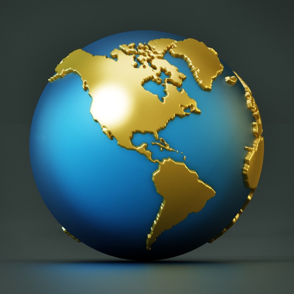 blue and gold colored globe isolated